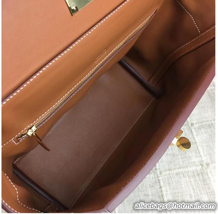 Unique Grade Hermes Kelly Original togo Leather Tote Bag H2424 Brown