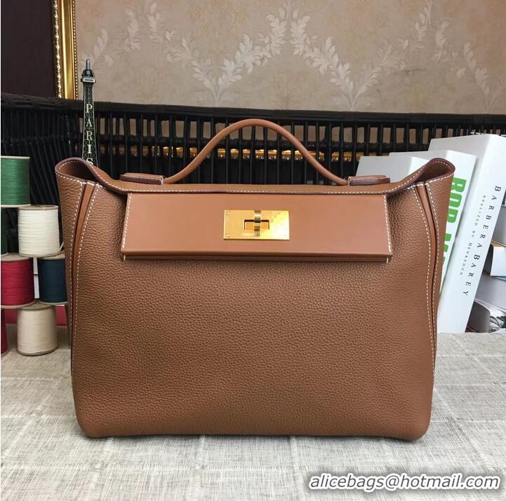 Unique Grade Hermes Kelly Original togo Leather Tote Bag H2424 Brown