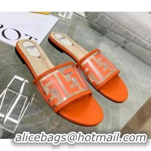 New Style Fendi FF Transparent Flat Slide Sandals 091725 Orange 2021