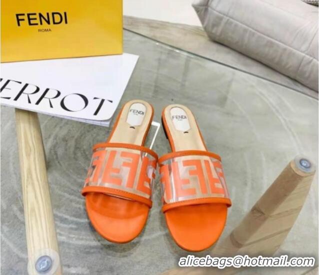 New Style Fendi FF Transparent Flat Slide Sandals 091725 Orange 2021