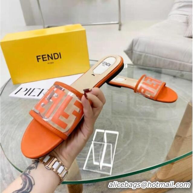 New Style Fendi FF Transparent Flat Slide Sandals 091725 Orange 2021