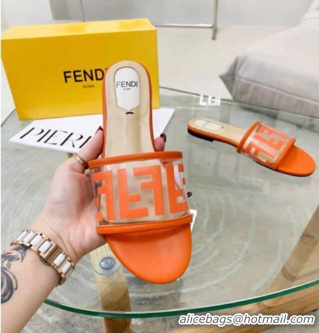 New Style Fendi FF Transparent Flat Slide Sandals 091725 Orange 2021