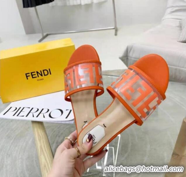 New Style Fendi FF Transparent Flat Slide Sandals 091725 Orange 2021