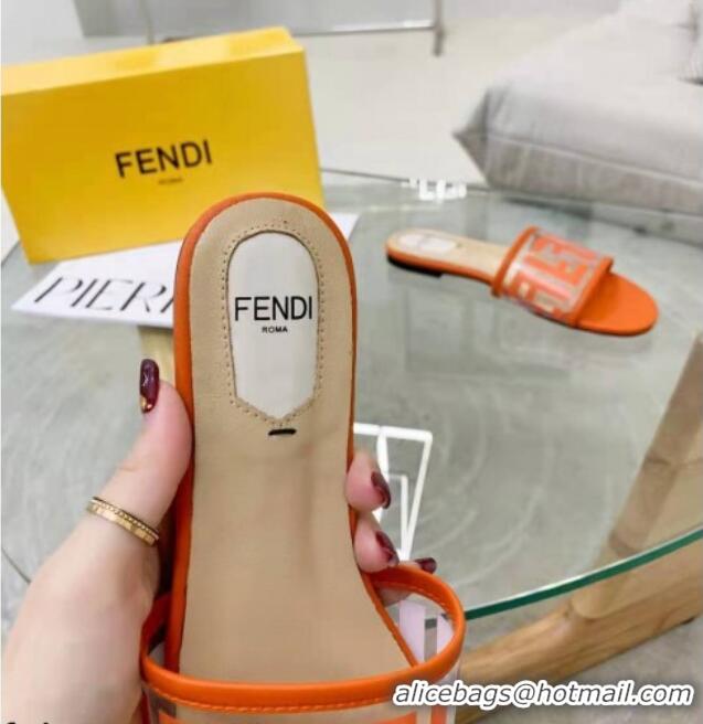 New Style Fendi FF Transparent Flat Slide Sandals 091725 Orange 2021