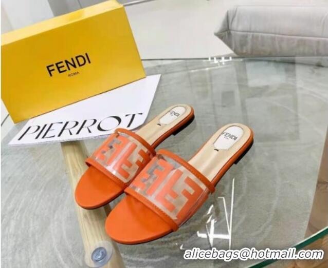 New Style Fendi FF Transparent Flat Slide Sandals 091725 Orange 2021