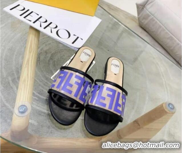 Best Quality Fendi FF Transparent Flat Slide Sandals 091726 Blue