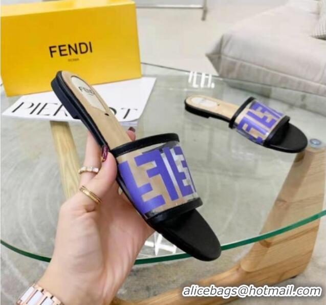 Best Quality Fendi FF Transparent Flat Slide Sandals 091726 Blue