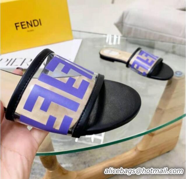 Best Quality Fendi FF Transparent Flat Slide Sandals 091726 Blue