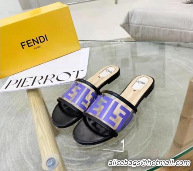 Best Quality Fendi FF Transparent Flat Slide Sandals 091726 Blue