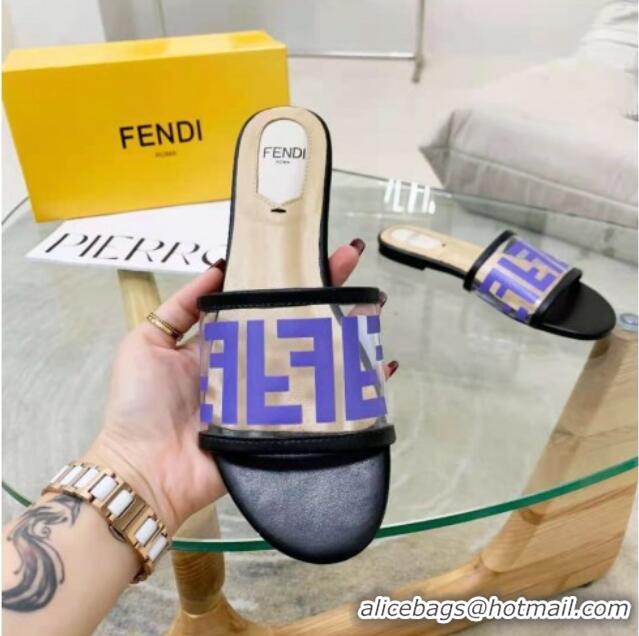 Best Quality Fendi FF Transparent Flat Slide Sandals 091726 Blue