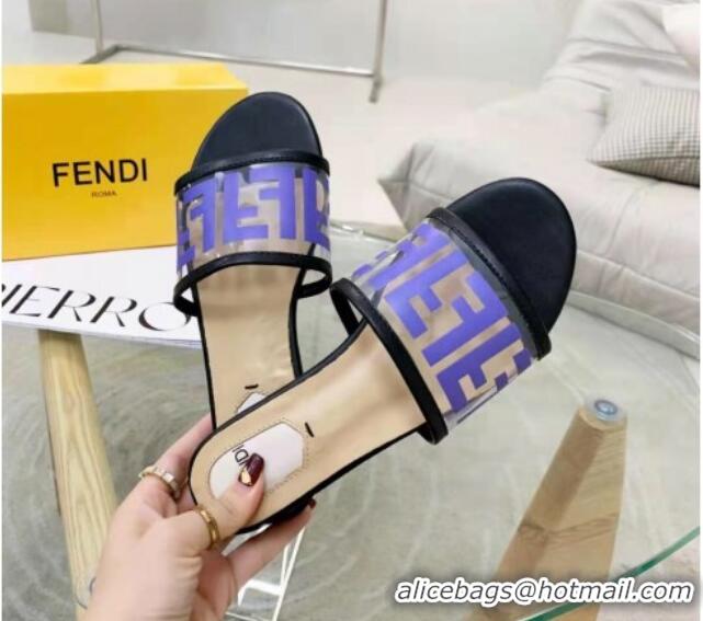 Best Quality Fendi FF Transparent Flat Slide Sandals 091726 Blue