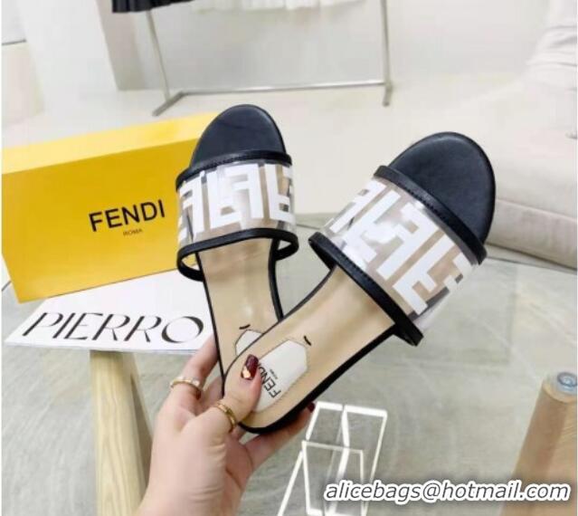 Unique Style Fendi FF Transparent Flat Slide Sandals 091726 White