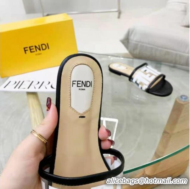 Unique Style Fendi FF Transparent Flat Slide Sandals 091726 White