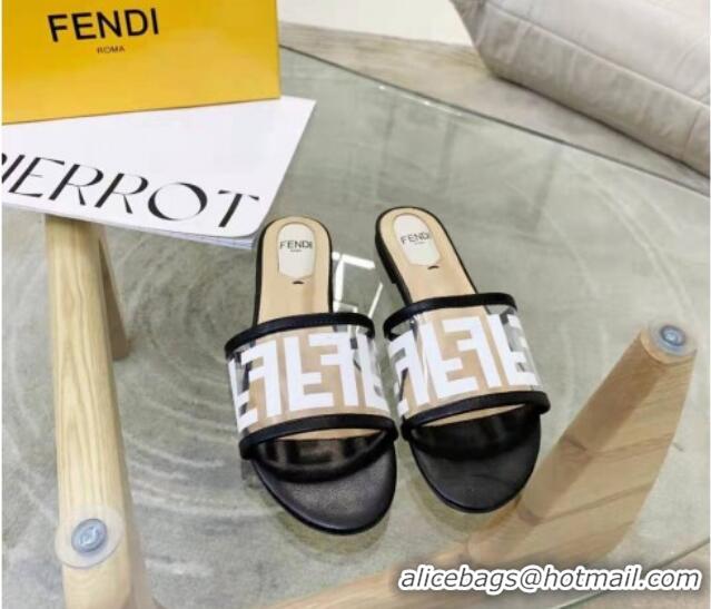 Unique Style Fendi FF Transparent Flat Slide Sandals 091726 White