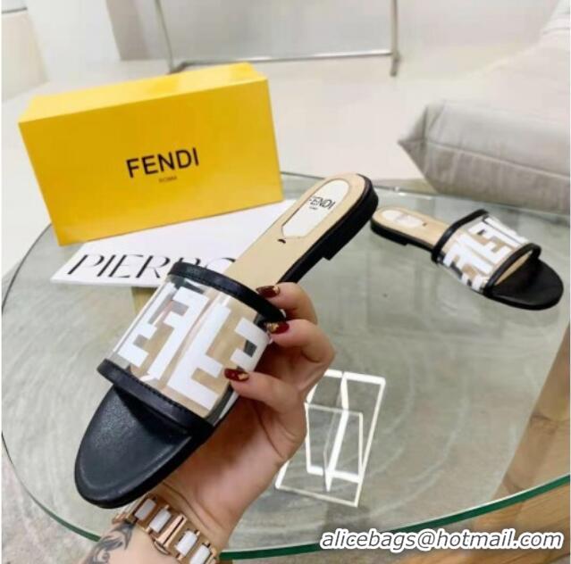 Unique Style Fendi FF Transparent Flat Slide Sandals 091726 White