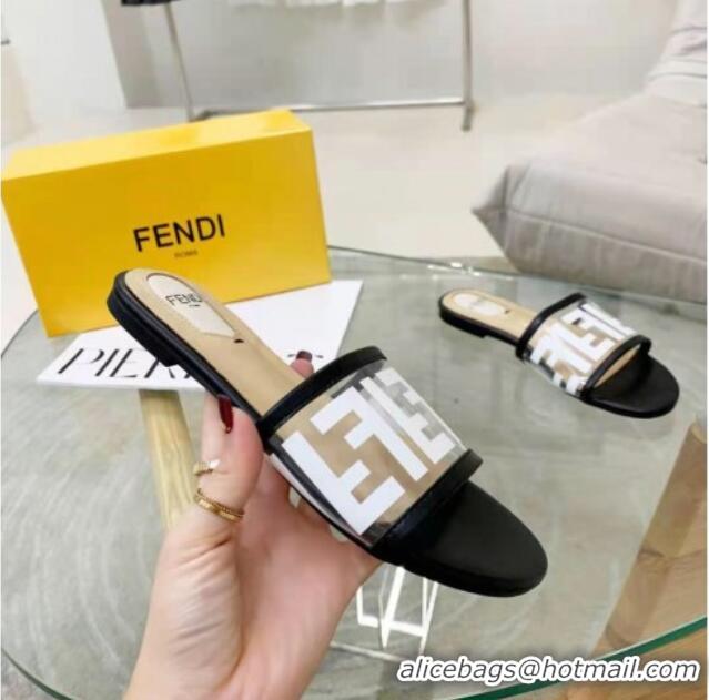 Unique Style Fendi FF Transparent Flat Slide Sandals 091726 White