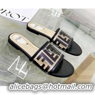 Grade Quality Fendi FF Transparent Flat Slide Sandals 091726 Black