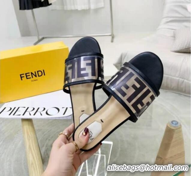 Grade Quality Fendi FF Transparent Flat Slide Sandals 091726 Black