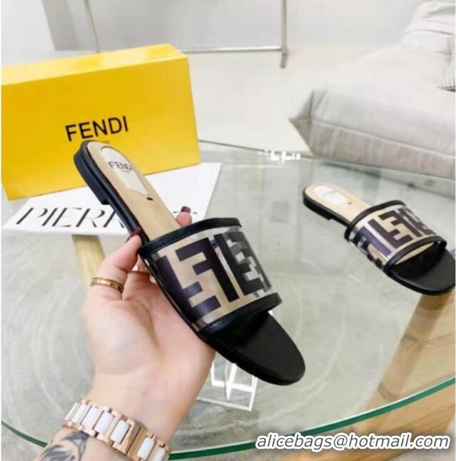 Grade Quality Fendi FF Transparent Flat Slide Sandals 091726 Black