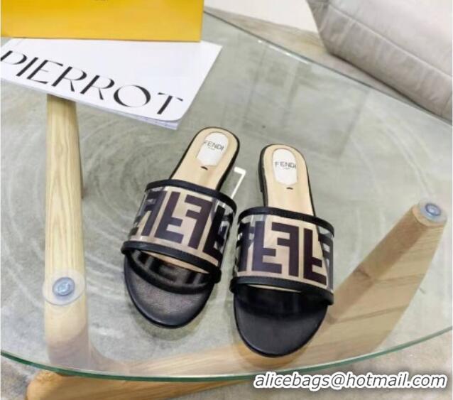 Grade Quality Fendi FF Transparent Flat Slide Sandals 091726 Black