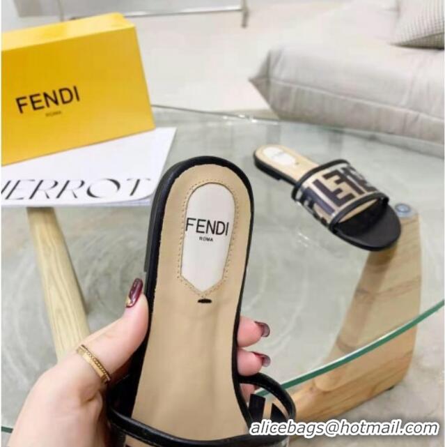 Grade Quality Fendi FF Transparent Flat Slide Sandals 091726 Black