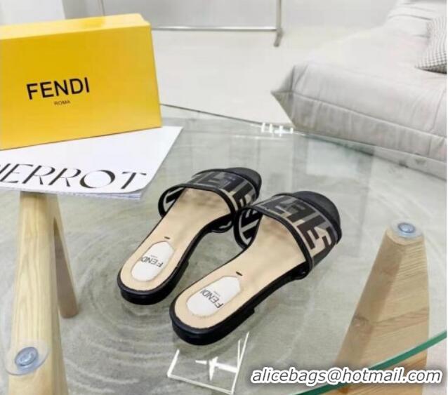 Grade Quality Fendi FF Transparent Flat Slide Sandals 091726 Black