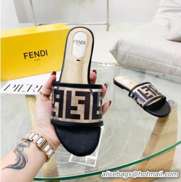 Grade Quality Fendi FF Transparent Flat Slide Sandals 091726 Black