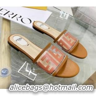 Top Grade Fendi FF Transparent Flat Slide Sandals 091726 Brown