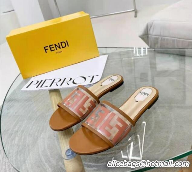 Top Grade Fendi FF Transparent Flat Slide Sandals 091726 Brown