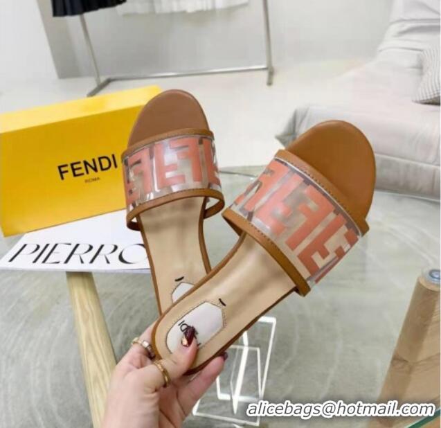 Top Grade Fendi FF Transparent Flat Slide Sandals 091726 Brown