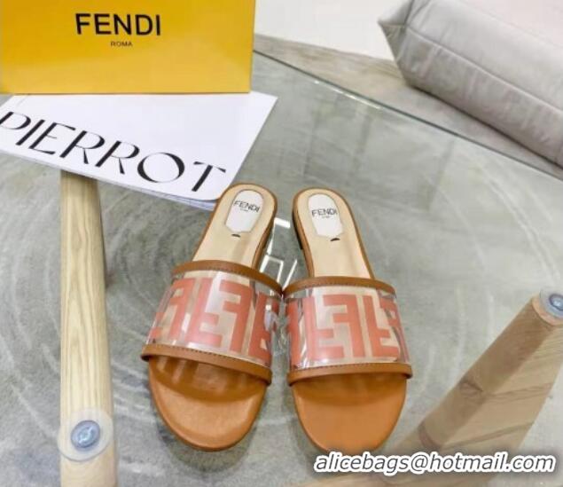 Top Grade Fendi FF Transparent Flat Slide Sandals 091726 Brown