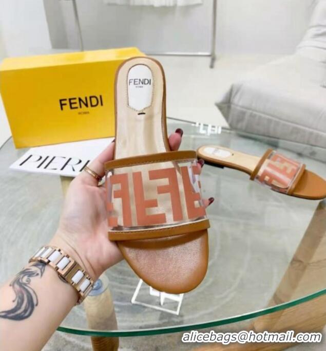 Top Grade Fendi FF Transparent Flat Slide Sandals 091726 Brown