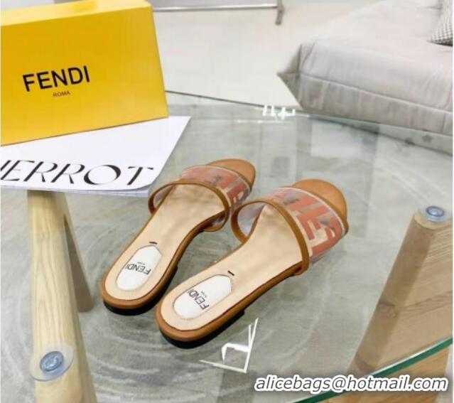 Top Grade Fendi FF Transparent Flat Slide Sandals 091726 Brown