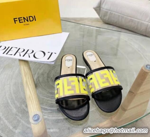 Top Grade Fendi FF Transparent Flat Slide Sandals 091726 Yellow