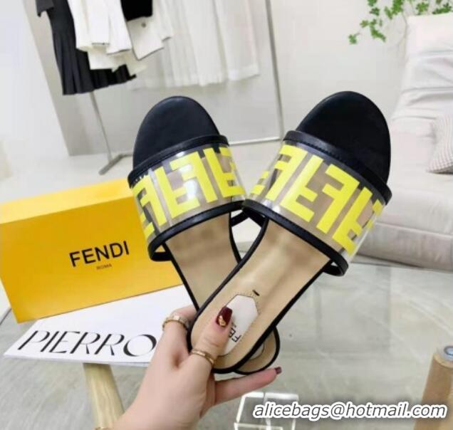 Top Grade Fendi FF Transparent Flat Slide Sandals 091726 Yellow