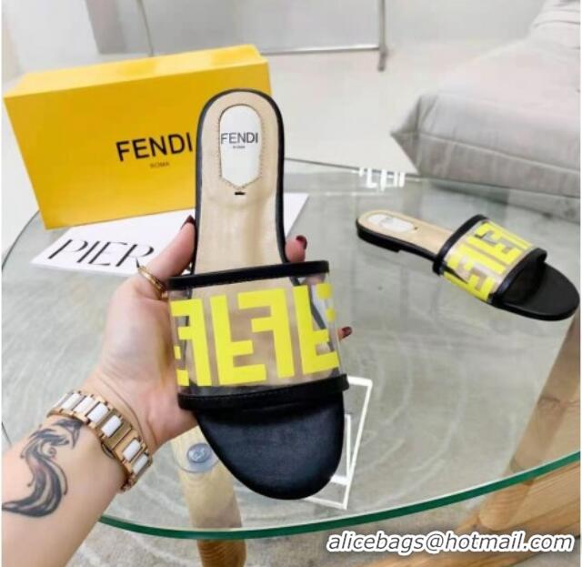 Top Grade Fendi FF Transparent Flat Slide Sandals 091726 Yellow