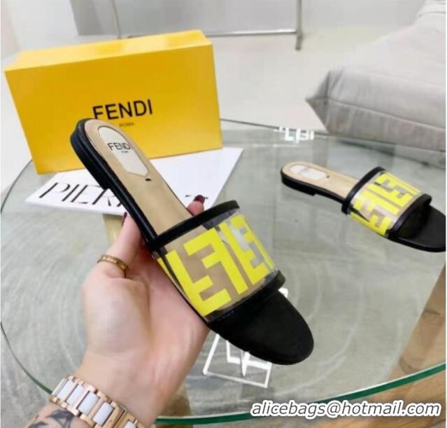 Top Grade Fendi FF Transparent Flat Slide Sandals 091726 Yellow