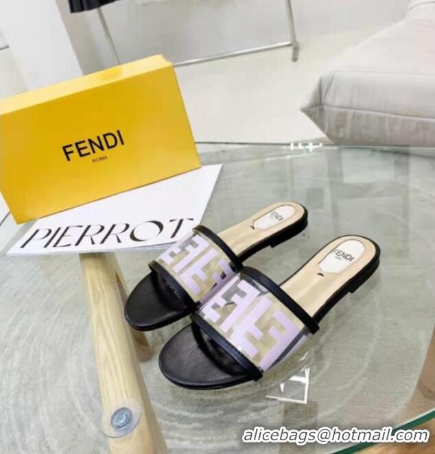 Low Price Fendi FF Transparent Flat Slide Sandals 091726 Purple