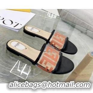 Fashion Fendi FF Transparent Flat Slide Sandals 091732 Brown