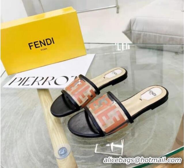 Fashion Fendi FF Transparent Flat Slide Sandals 091732 Brown