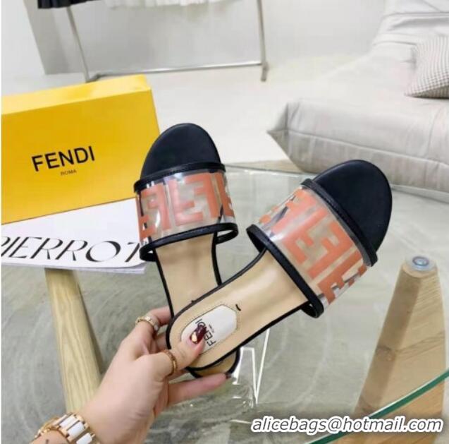 Fashion Fendi FF Transparent Flat Slide Sandals 091732 Brown