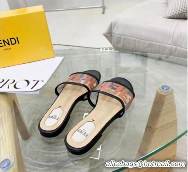 Fashion Fendi FF Transparent Flat Slide Sandals 091732 Brown