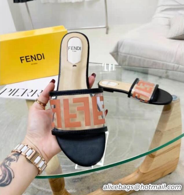 Fashion Fendi FF Transparent Flat Slide Sandals 091732 Brown