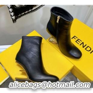 Best Design Fendi First Calfskin F Heel Ankle Boots 8cm 092434 Black