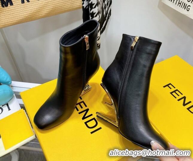 Best Design Fendi First Calfskin F Heel Ankle Boots 8cm 092434 Black