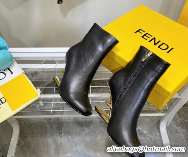 Best Design Fendi First Calfskin F Heel Ankle Boots 8cm 092434 Black