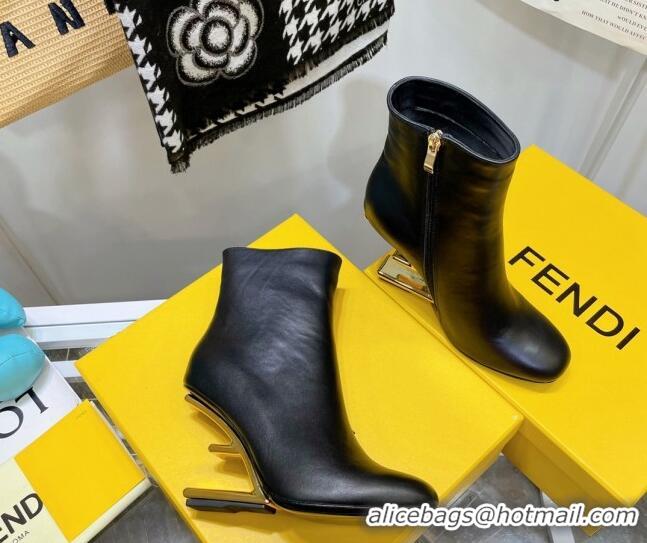 Best Design Fendi First Calfskin F Heel Ankle Boots 8cm 092434 Black