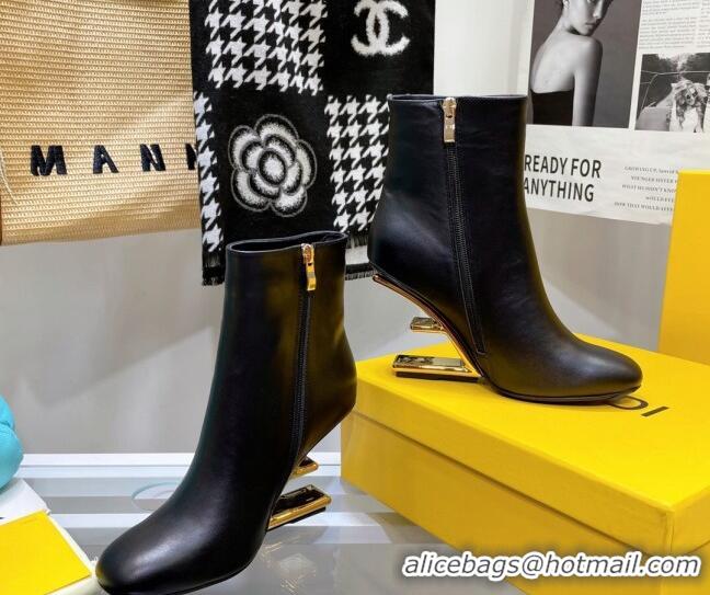 Best Design Fendi First Calfskin F Heel Ankle Boots 8cm 092434 Black