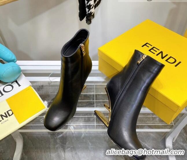 Best Design Fendi First Calfskin F Heel Ankle Boots 8cm 092434 Black