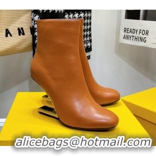 Affordable Price Fendi First Calfskin F Heel Ankle Boots 8cm 092434 Brown